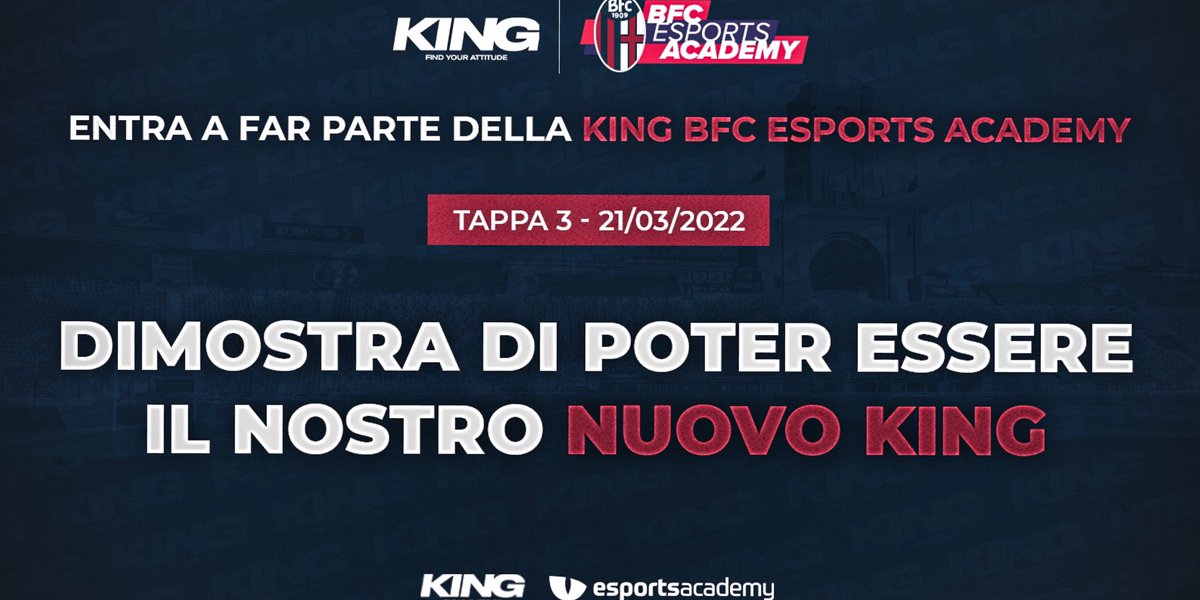 esy_2017's tweet photo. King BFC eSports Academy👑

Vuoi entrare a far parte dell'Academy ufficiale del Bologna eSports?🤩 

Partecipa a KING BFC ESPORTS ACADEMY, la serie di tornei per provare a diventare un Pro Player del Bologna eSports. 
⬇️⬇️
https://t.co/XONiPyZQTb

#fifa #fut22 #ultimateteam https://t.co/xcXQkZhRLa