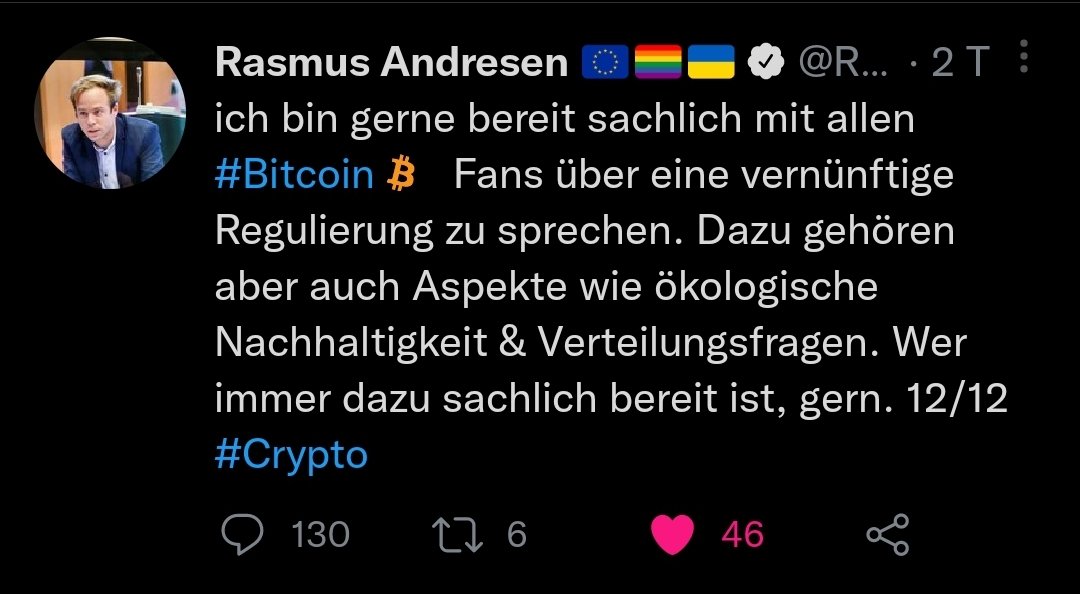 elbademantelamb's tweet photo. Hallo Herr @RasmusAndresen .
Ich habe mehrfach um Kontaktaufnahme gebeten. Bisher haben Sie sich nicht gemeldet. Wenn Ihnen nach sachlichem Gespräch ist, melden Sie sich bitte bei mir bzw. dem gesamten @Stammtisch21 Team. Herzlichen Dank 

#Bitcoin https://t.co/HknNfkbLBD