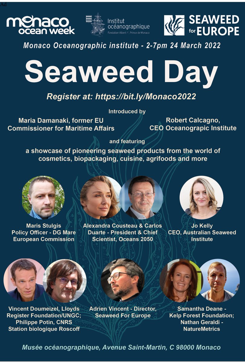 Meet the pioneers of Europe's sustainable #seaweed industry on Thursday 24 March from 2pm at #MOW2022  Join us in person at lnkd.in/gKPNQ9xF or online oceano.org/live-seaweed-d…