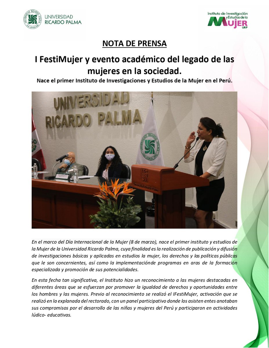 IMujerURP's tweet photo. 🟪 #NotaDePrensa 
I FestiMujer y evento académico del legado de las mujeres en la sociedad. Nace el primer Instituto de Investigaciones y Estudios de la Mujer en el Perú. https://t.co/5sldfp58ab