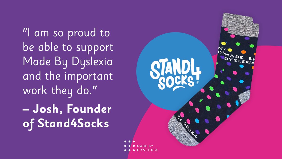 Made By Dyslexia (@madebydyslexia) on Twitter photo Looking to support us this upcoming #NeurodiversityCelebrationWeek? We've collaborated with <a href="/Stand4Socks/">Stand4Socks</a> to create Made By Dyslexia branded socks 🧦 – with £5 from each purchase donated to our mission to redefine dyslexia!
Purchase your socks today at stand4socks.com/products/made-… Looking to support us this upcoming #NeurodiversityCelebrationWeek? We've collaborated with <a href="/Stand4Socks/">Stand4Socks</a> to create Made By Dyslexia branded socks 🧦 – with £5 from each purchase donated to our mission to redefine dyslexia!
Purchase your socks today at stand4socks.com/products/made-…