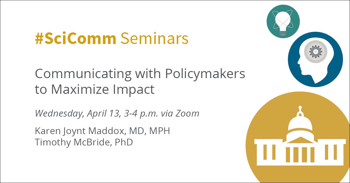 Communicating your research with policymakers can have impact beyond the walls of your scientific community. Join the next #SciComm Seminar with @kejoynt and @mcbridetd on April 13 to learn about getting involved in the policymaking process: bit.ly/3tlpNYx
