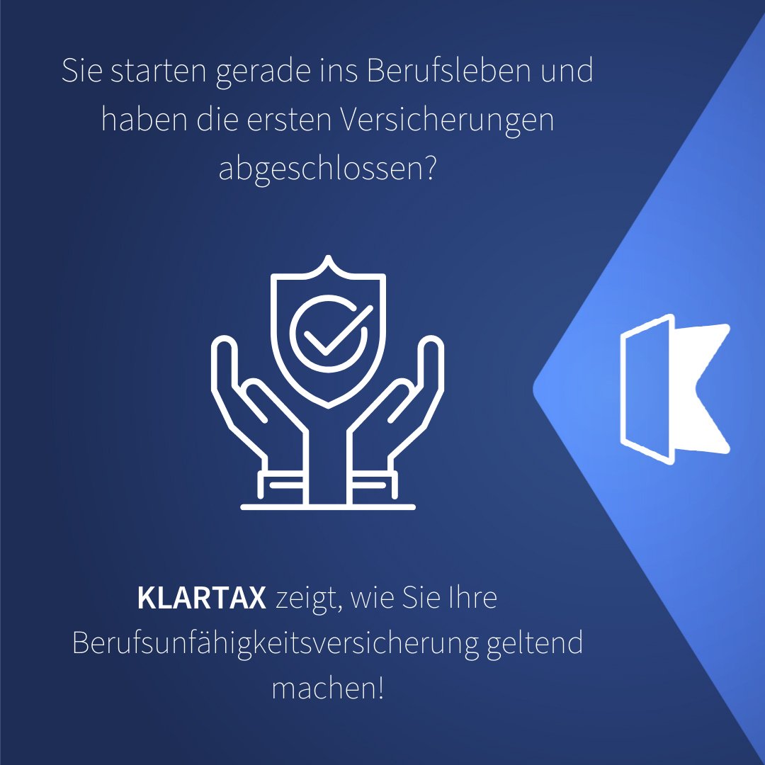 Sie starten gerade ins Berufsleben und haben die ersten #Versicherungen abgeschlossen? 👉 #KLARTAX zeigt Ihnen, wie Sie Ihre Berufsunfähigkeitsversicherung geltend machen.