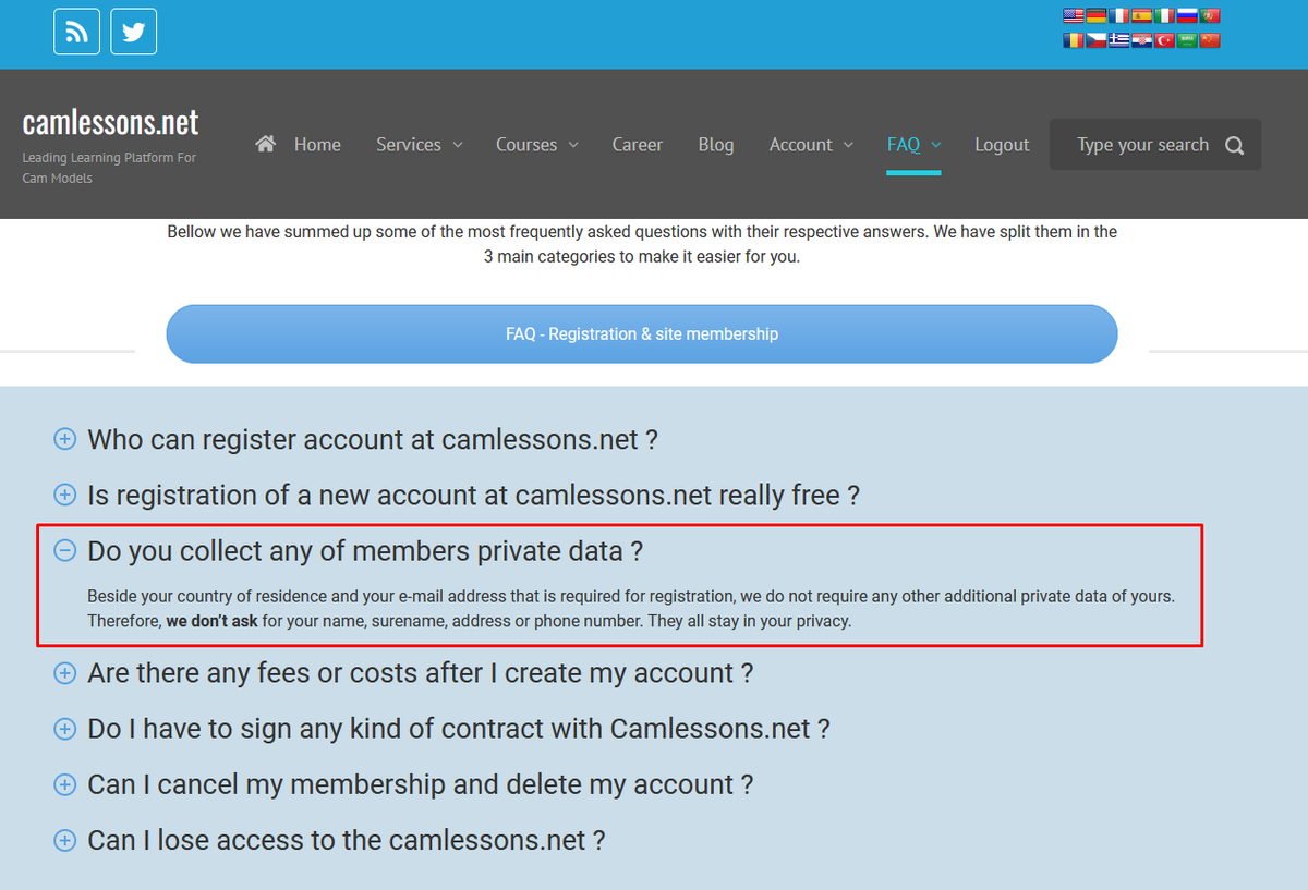 It has happened so many times through history that private members data from many sites was leaked and published or sold. You will be happy to hear that we do not collect any private data from our members. #camgirl #cammodel #private #data #safe 

camlessons.net