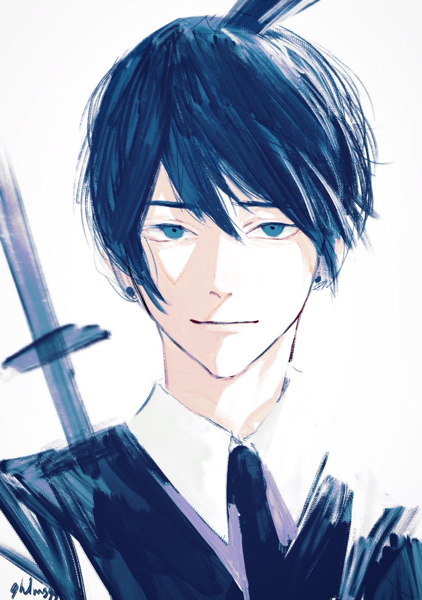 hayakawa aki 1boy solo weapon black necktie necktie white background simple background  illustration images
