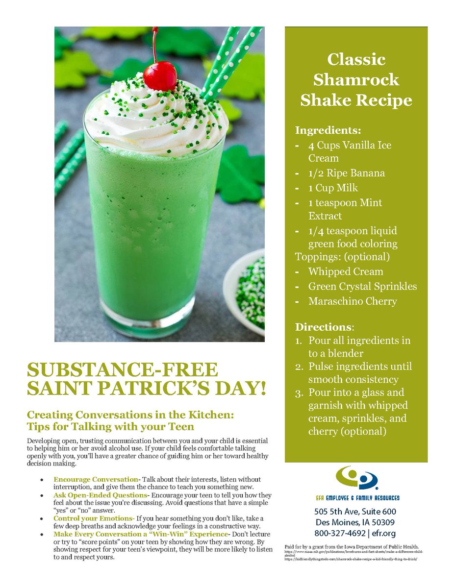 Happy St. Patrick's Day! 🍀 Check out the post below on how to celebrate substance-free!

If you or someone you know is struggling with alcohol, drugs or suicidal thoughts call 855-581-8111, text 855-895-8398 or visit YourLifeIowa.org to chat.