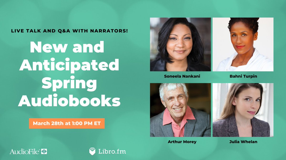 We teamed up with @AudioFileMag for a live Q&A with narrators @soneela, @arthurmorey, @TheRealBahniT, and @justjuliawhelan!

What's something you've always wanted to know about narration? 

P.S. We will be giving away audiobooks to attendees! Register ⤵️ us02web.zoom.us/webinar/regist…