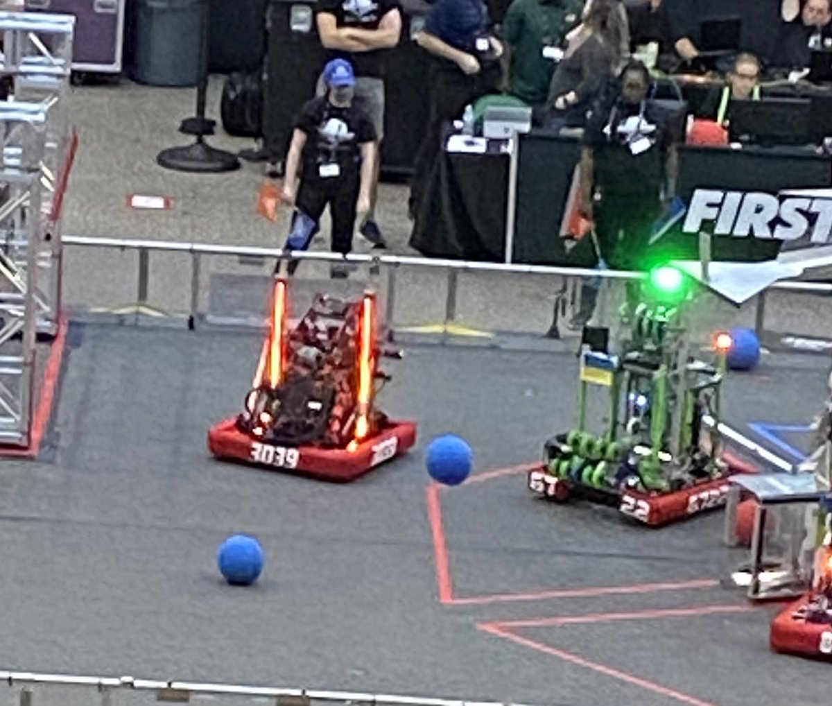 Team3039's tweet photo. These kids, I MEAN! Homes &amp; school devastated by Hurricane Ida, platooned off campus til late-January, built a robot in a few weeks, and they are on the field. TOOO PROUD! Thank you, FIRST🤖😺🤖@DHSWildcats @SCPPS @FRCTeams #RAPIDREACT https://t.co/x3mHvrvMvp