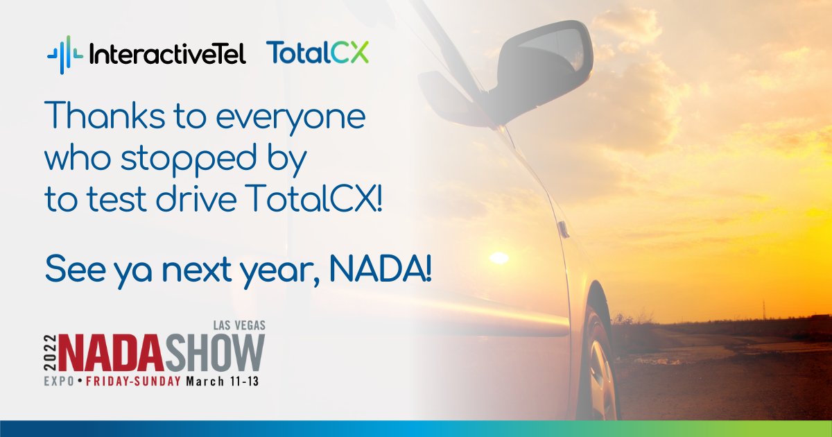 InteractiveTel's tweet image. The NADA Show was a huge success!

Great to see everyone again.

We’re excited about the response to our new #TotalCX platform.

Missed #NADA? We’d love to show you a demo.

interactivetel.com/totalcx/

#CX #NADA #automotive #tech