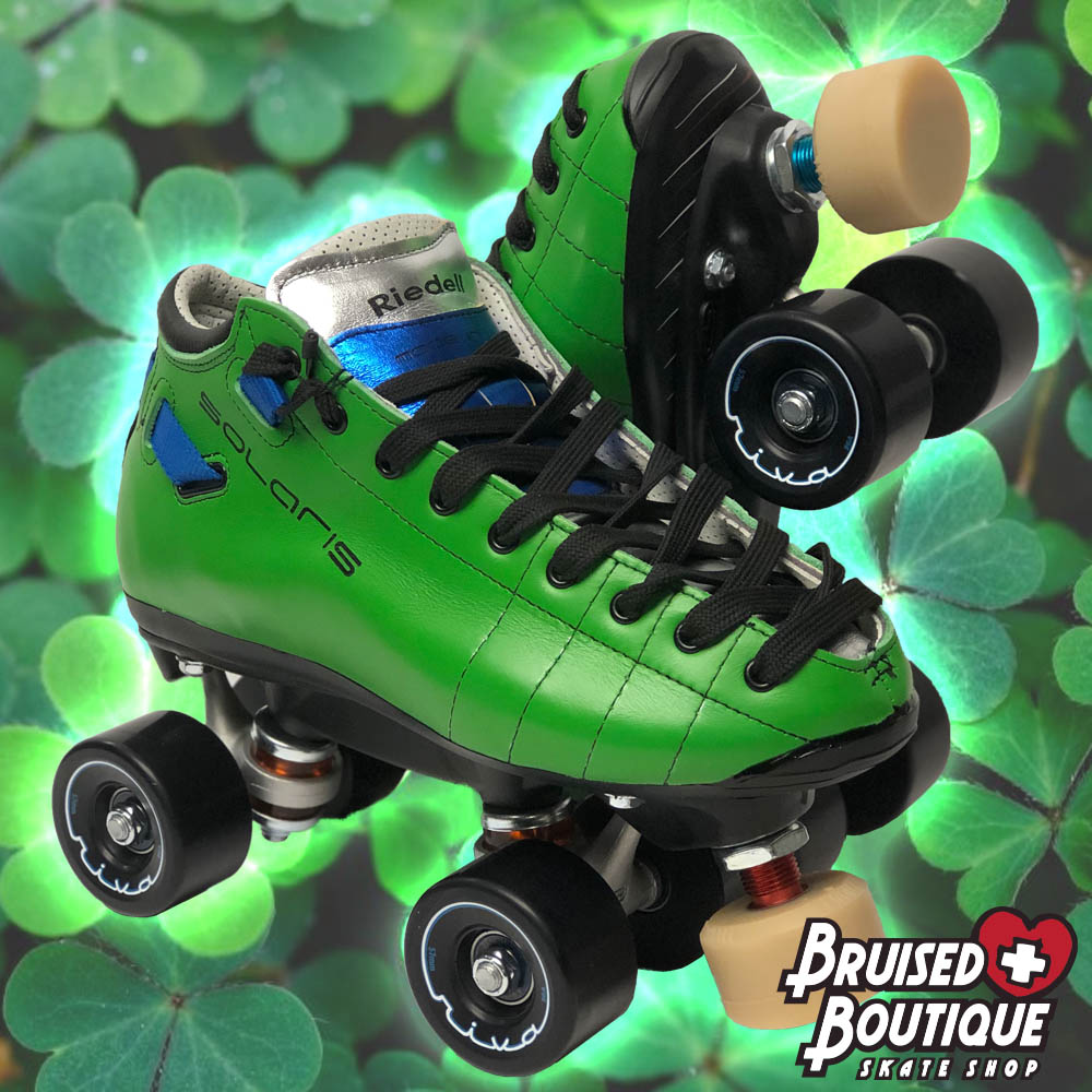 We're celebrating 🍀 #StPatricksDay with these lucky custom Riedell Solaris skates 🍀
bruisedboutique.com/onlinestore/in…
Let us know when you're ready to make your perfect pair of custom skates!

#customskates #bruisedcustoms