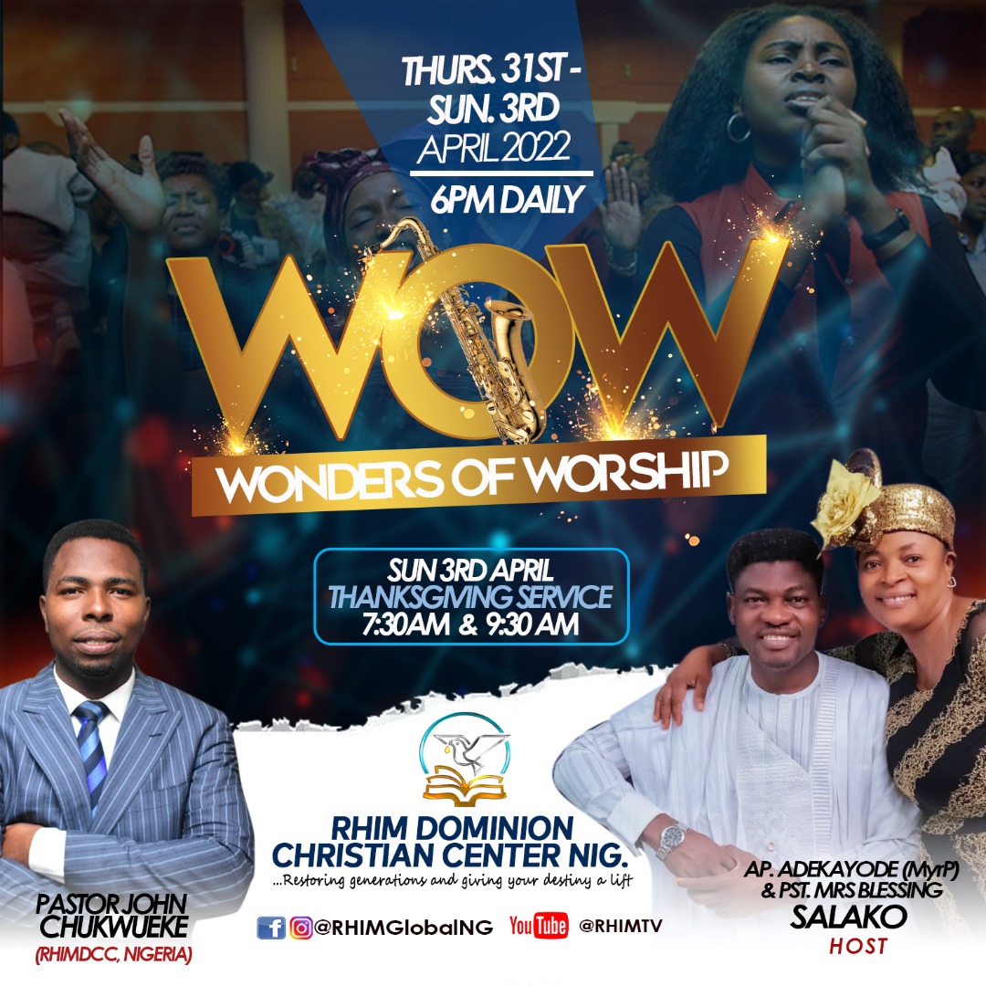 RHIMGlobal's tweet photo. Who's READY For "WOW 2022?"

RHIM Global Nigeria presents "Wonders of Worship 2022"

#RHIMGlobalNG
#SpecialInvitation
#WoW
#WondersOfWorship
#WorshipConcert
#GreaterLight
#Genesis1vs16
#WondersWithoutNumber 
#RHIMDominionChristianCenter https://t.co/GdqNGcW9tN