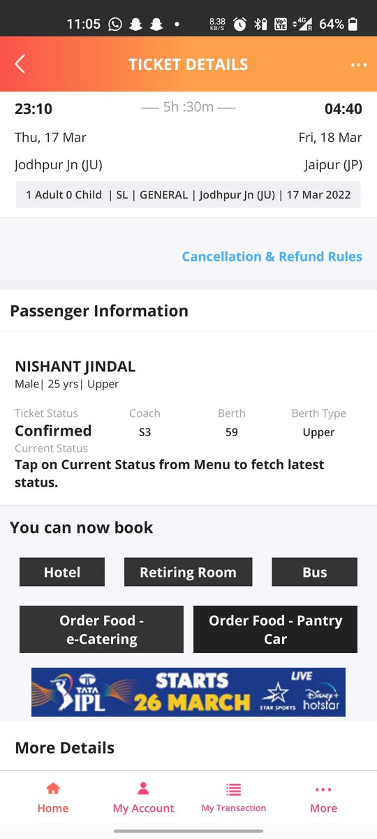 Niiiishant's tweet photo. @indianrail @irctcnorthzone @IRCTCofficial this my ticket for the same train. App and msg shows different coaches for the same ticket and fact is that S8 coach don't even exist in this train
Train no 12308 JU HWH EXPRESS
Pleas try to fix this and don't confuse us 🙌 https://t.co/v05YDEshoW