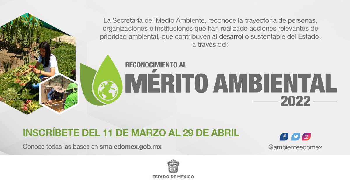 EDAYO_Metepec's tweet photo. ¿Realizas acciones a favor del medio ambiente?
Participa en el “Reconocimiento al Mérito Ambiental”, #REMEA2022.
Consulta la convocatoria en la pág. de la Secretaría del Medio @AmbienteEdomex e ¡Inscríbete!
https://t.co/4oeBfgvFBJ https://t.co/zQmenUBnpH