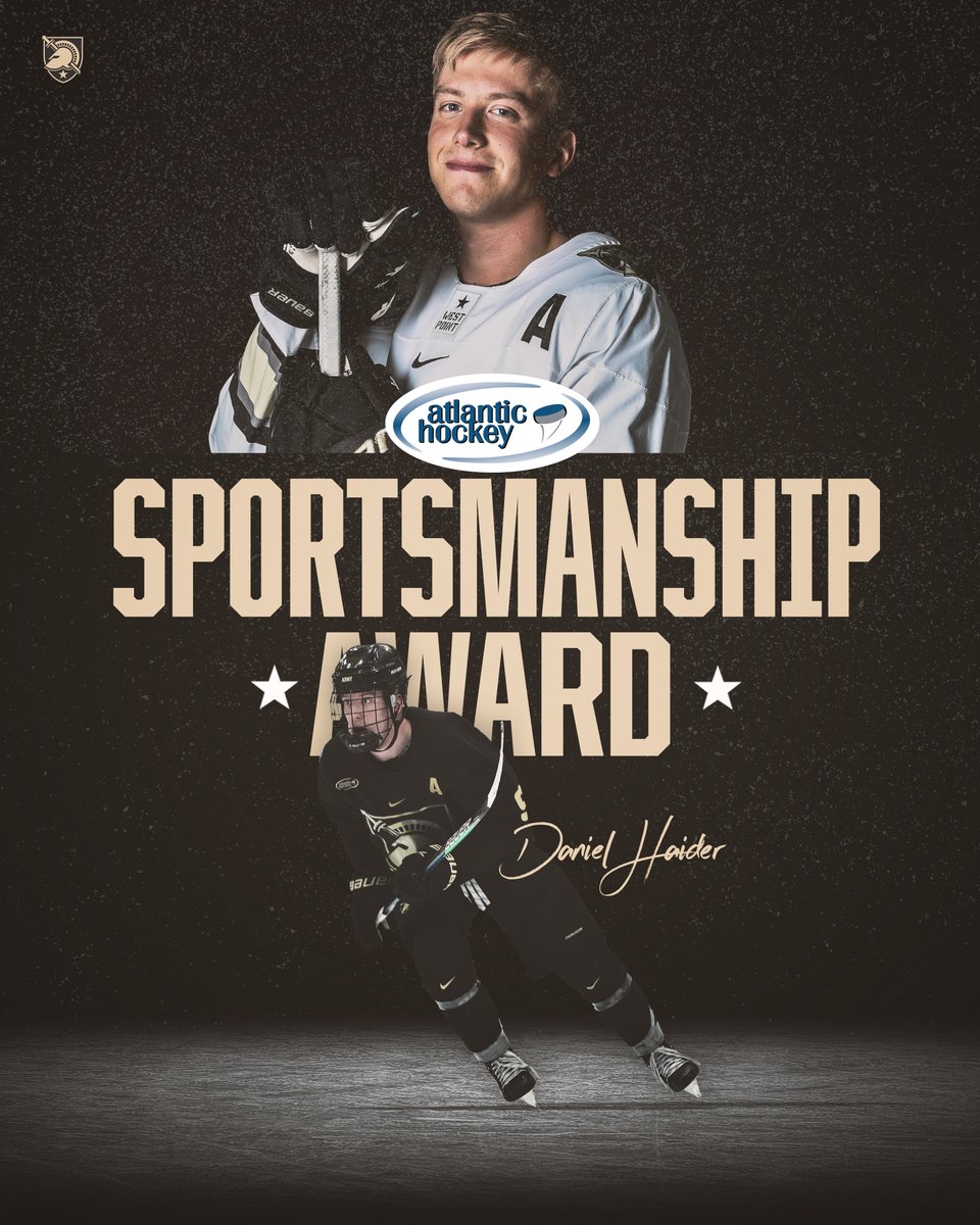 ArmyWP_Hockey's tweet photo. 𝗗𝗮𝗻𝗶𝗲𝗹 𝗛𝗮𝗶𝗱𝗲𝗿 capped his career-high season in goals, assists, and points as the recipient of the @Atlantic_Hockey 𝟮𝟬𝟮𝟭-𝟮𝟮 𝗜𝗻𝗱𝗶𝘃𝗶𝗱𝘂𝗮𝗹 𝗦𝗽𝗼𝗿𝘁𝘀𝗺𝗮𝗻𝘀𝗵𝗶𝗽 𝗔𝘄𝗮𝗿𝗱‼️ 👏

#GoArmy https://t.co/BZNS1iXWQr