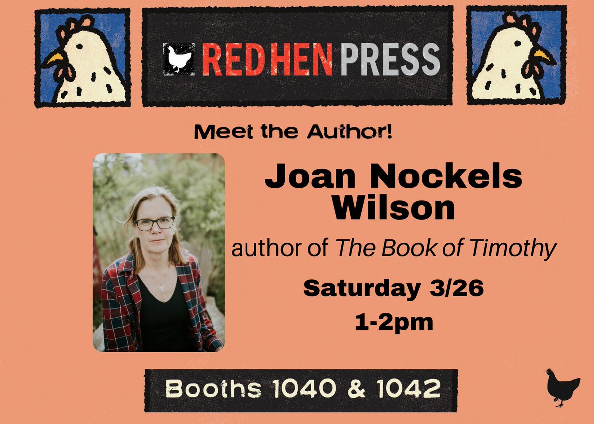 RedHenPress's tweet photo. Get your favorite Red Hen books signed at the AWP Conference & Bookfair! Authors @jweirdo, @BettySueBlue, @Tessathon, @JoanNoxWilson, and so many more will be there! https://t.co/Jr6WqkjGjR