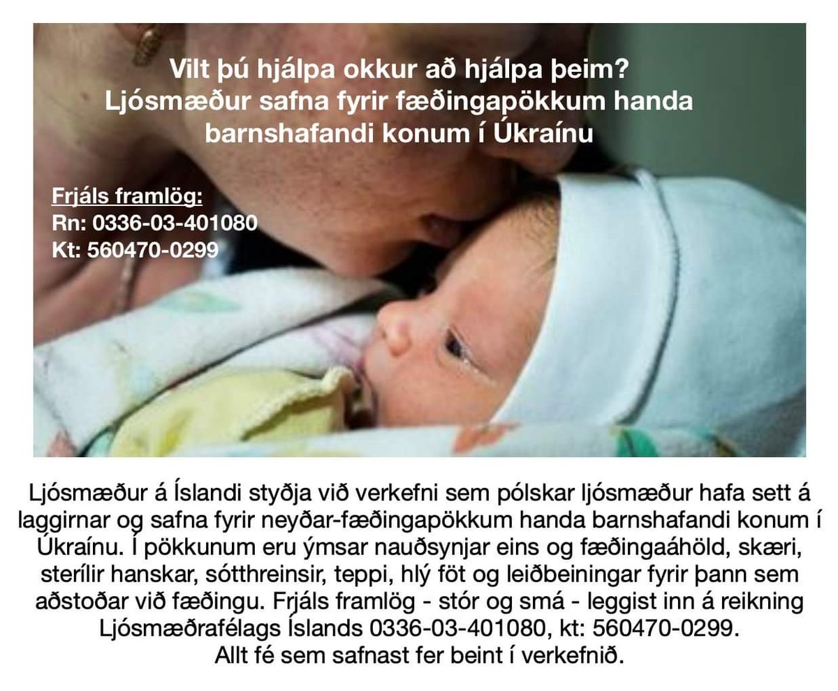 HaukurJonadab's tweet photo. Um 80 þúsund konur eiga von á barni í Úkraínu á næstu þremur mánuðum. Ljósmæðrafélag Íslands vill rétta þeim hjálparhönd með því að safna fé fyrir neyðarfæðingapökkum. Öll framlög, stór og smá koma að gagni: https://t.co/66s7P2eFyq