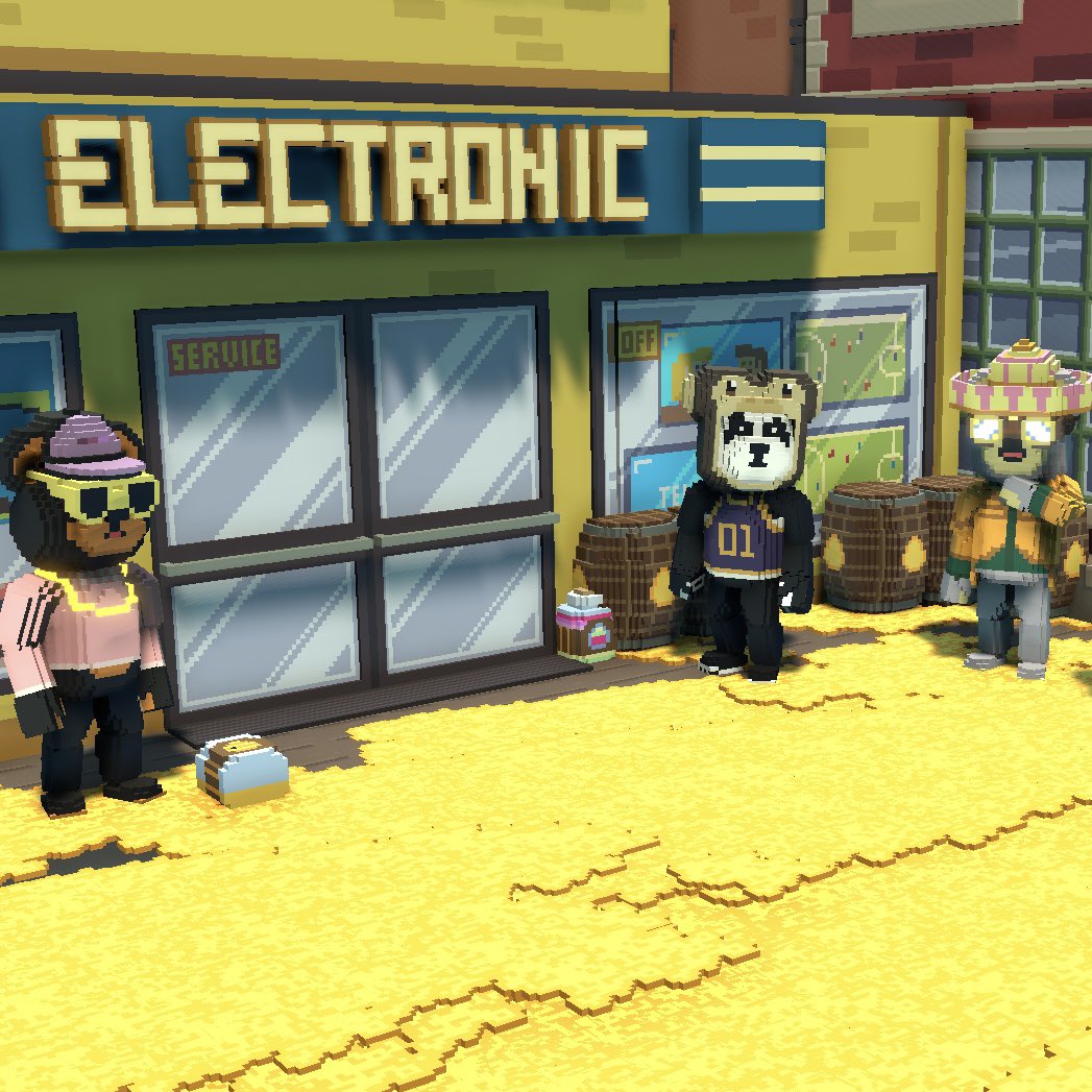 Bears are coming out of the cave soon for some deluxe news... All the doors in town are locked &amp; @pixelmagenft is guarding the electronics store, i wonder why. 🔮#bearsdeluxe
