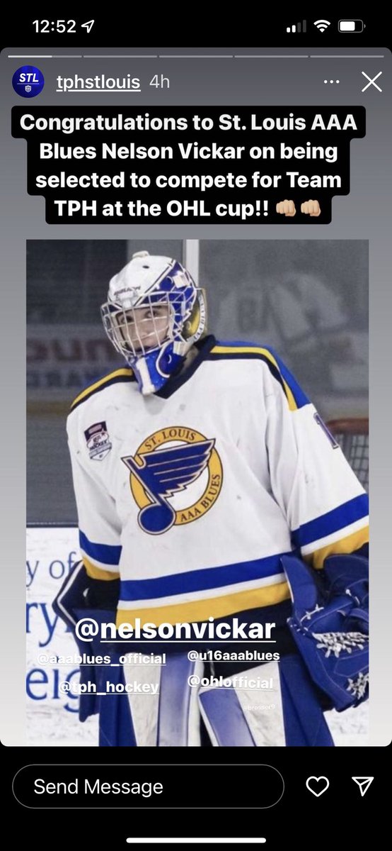NelsonVickar's tweet photo. Very excited and honored to be selected.  Thank you @tphhockey and can't wait to compete at the OHL Cup!  @AAABlues https://t.co/xRa1m73M7G