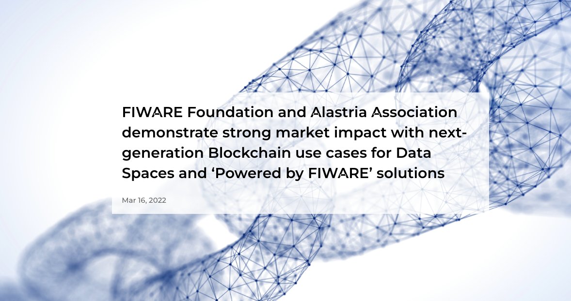 FIWARE and <a href="/Alastria_/">Alastria Blockchain Ecosystem</a> Blockchain Ecosystem are summing forces to #makethingshappen in the #dataspaces field and for building the #digitaltwin based #smartsolutions of the Future. Read the full Press info now! 📰 fiware.org/news/fiware-an…