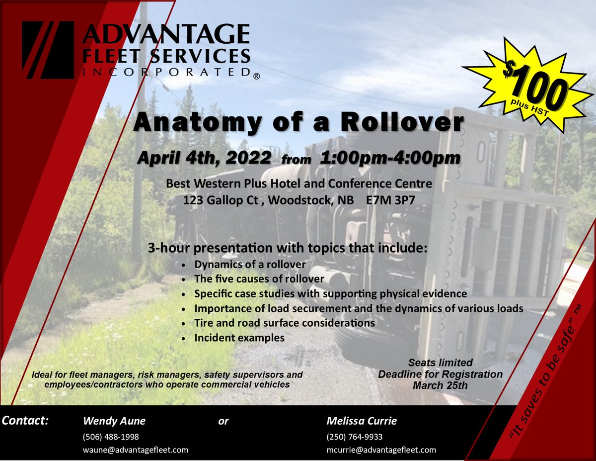 itsavestobesafe's tweet photo. Hurry Seats Limited! Anatomy of a Rollover presentation. Taught by a highly trained #investigator - @GrantAune #collision #fleet #supervisors #managers https://t.co/a5IOPMiC39