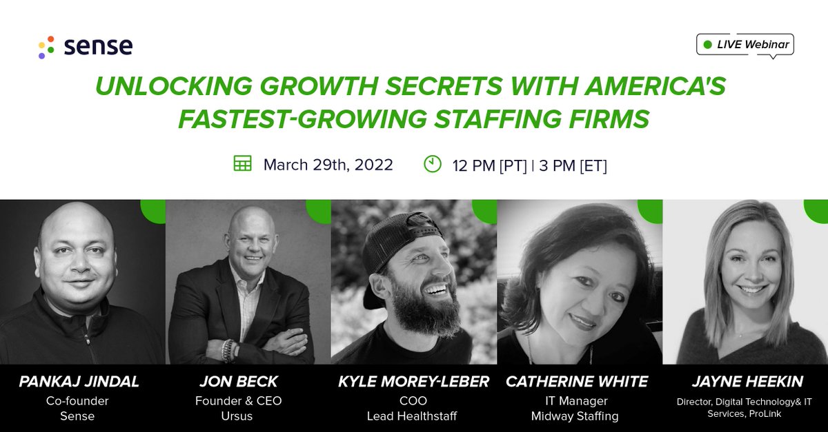 Want to know what the fastest growing staffing firms are doing differently to clock in powerful growth? Join us for our upcoming webinar where Pankaj Jindal, Co-founder of Sense, will be chatting with staffing leaders to unlock revenue growth secrets. bit.ly/3Jo9aAM