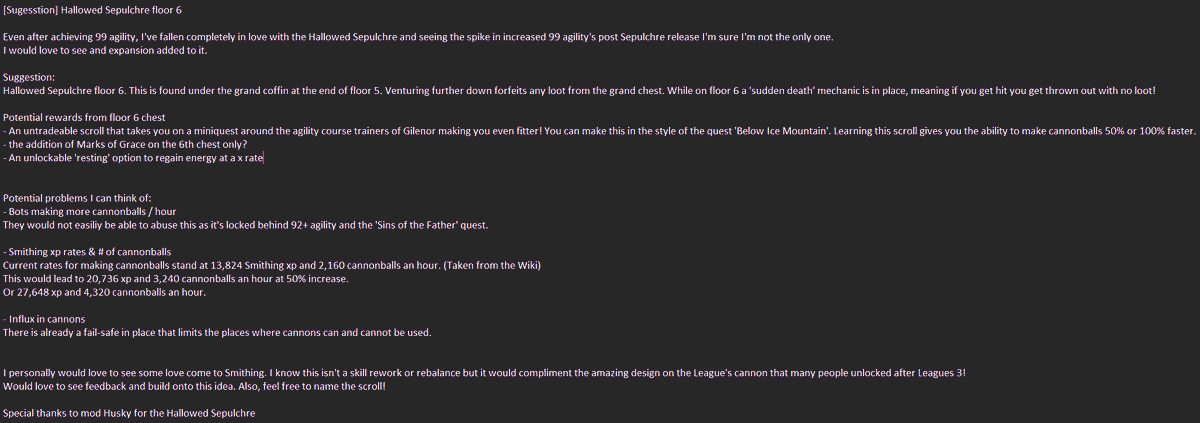 Nitsola's tweet photo. @JagexHusky Here's my suggestion. I guess if it fits the game it could be added to the Q&amp;A stream :) Feel free to build / change on this idea though https://t.co/RNUAYrhGRE