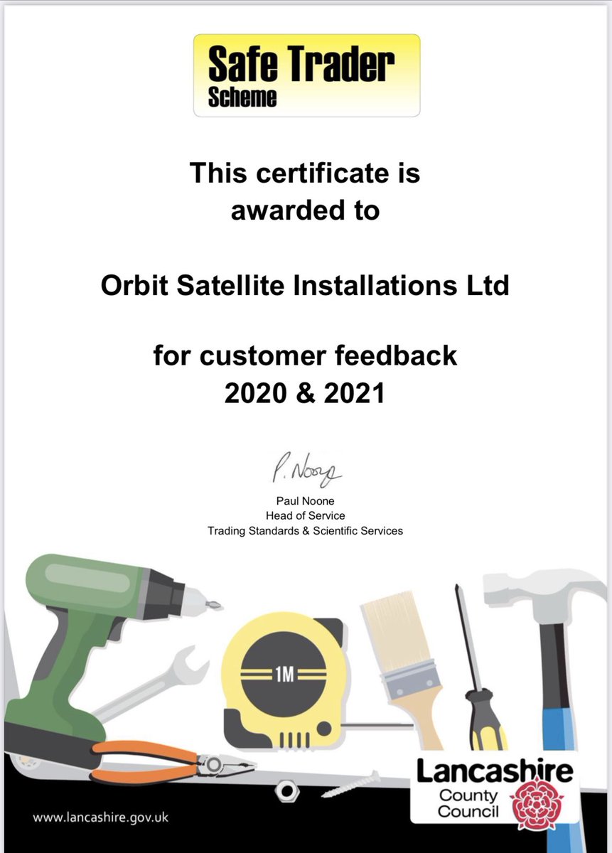 Very proud to once again receive a Lancashire county council safe trader award for the last two year.. thank you to clients and customers the lovely feedback 😊