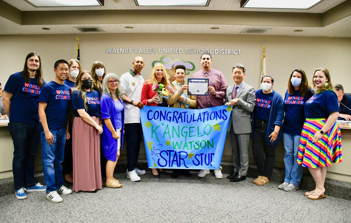 WVUSD_Tweet's tweet image. Star Spotlight! During the March 16 meeting, Board of Trustees recognized @SPMiddleSchool 8th Grader K’Angelo Watson – Super Star Student Award and parent volunteer April Alvarado – Partner in Education Award. #WVUSDProud #TogetherAgain #ReconnectRestoreReimagine