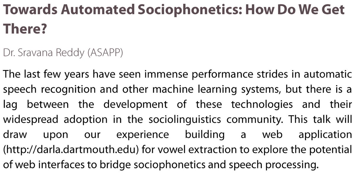 asapp's tweet photo. Proud to see ASAPP Research Scientist @sravana speaking on this special panel at #PLC46 to bridge the gap between ASR/ML and the sociolinguistics community. https://t.co/WfprEjFcGI https://t.co/Bbhwnj2Pei