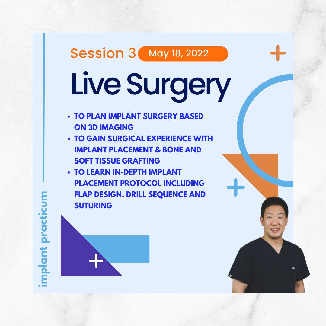 GDIAcademy's tweet photo. 1-on-1 Practicum with Dr. Justin Kang

A 2-part learning series to accommodate a dental practitioner’s busy schedule. Lecture, Q+A discussion, hands-on, review of CBCT &amp; anatomic consideration, and 1 live-patient surgery included.

Learn More:
https://t.co/ExHY8fHNTl https://t.co/PZ0WAEfXw9