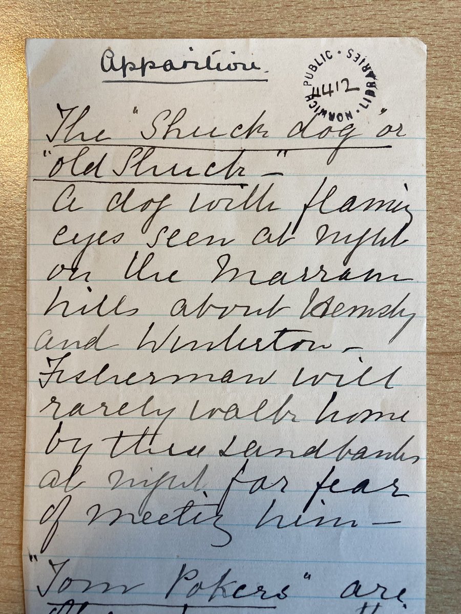 Old Shuck - ‘a dog with flaming eyes’ who stalked Norfolk’s coast by night.

A beast from the east I’ve been reading about, in the papers of early c20th folklorist &amp; doctor Mark Taylor.

They’re in Norfolk Record Office, where I’m researching various witchy &amp; lunar histories!