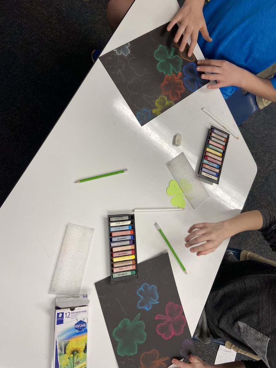 Chalk pastels shamrock exploration in division 1. <a href="/SD67News/">SD67 (Okanagan Skaha) Schools</a>