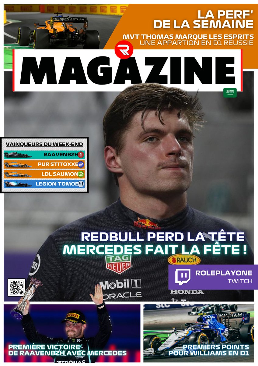 📃 | RP1 MAG

Quatrième édition du magazine hebdomadaire regroupant l'actualité du Championnat RP1 !

Au programme cette semaine :

- Redbull perd la tête, Mercedes fait la fête 🎉
- Première victoire de <a href="/RaavenBZH/">Raven</a> 🥇
- Les premiers points de Williams ✌️

drive.google.com/file/d/1oZy-gV…