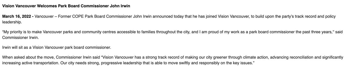 fabulavancouver's tweet image. COPE park-board commissioner switches over to Vision Vancouver
