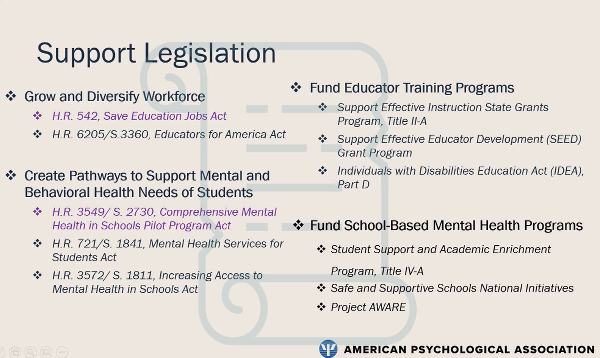 I appreciate when presenters include information about legislative efforts that are related to the topic they are addressing. This slide identifies several efforts to support educators and address student needs.  3/3
#SchoolViolencePrevention