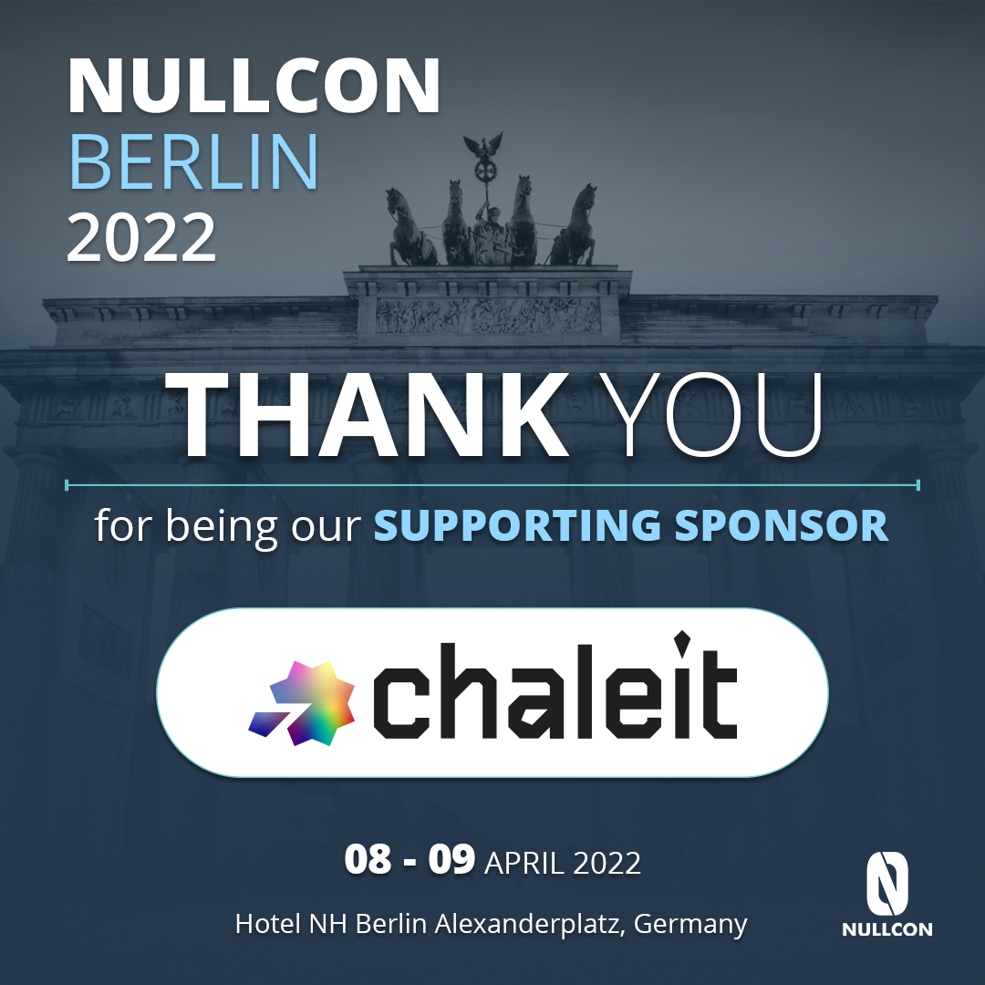 NULLCON (@nullcon) on Twitter photo ⭐Meet our Sponsors! 🙌We welcome <a href="/ChaleitG/">ChaleitGroup</a> as our Supporting Sponsor for Nullcon's 1st Berlin edition
😎Checkout the exciting talks lined up for the #conference & get your ticket➡️bit.ly/3t2WHgL
#NullconBerlin2022 #sponsor #infosec #cybersecurity #Chaleit ⭐Meet our Sponsors! 🙌We welcome <a href="/ChaleitG/">ChaleitGroup</a> as our Supporting Sponsor for Nullcon's 1st Berlin edition
😎Checkout the exciting talks lined up for the #conference & get your ticket➡️bit.ly/3t2WHgL
#NullconBerlin2022 #sponsor #infosec #cybersecurity #Chaleit
