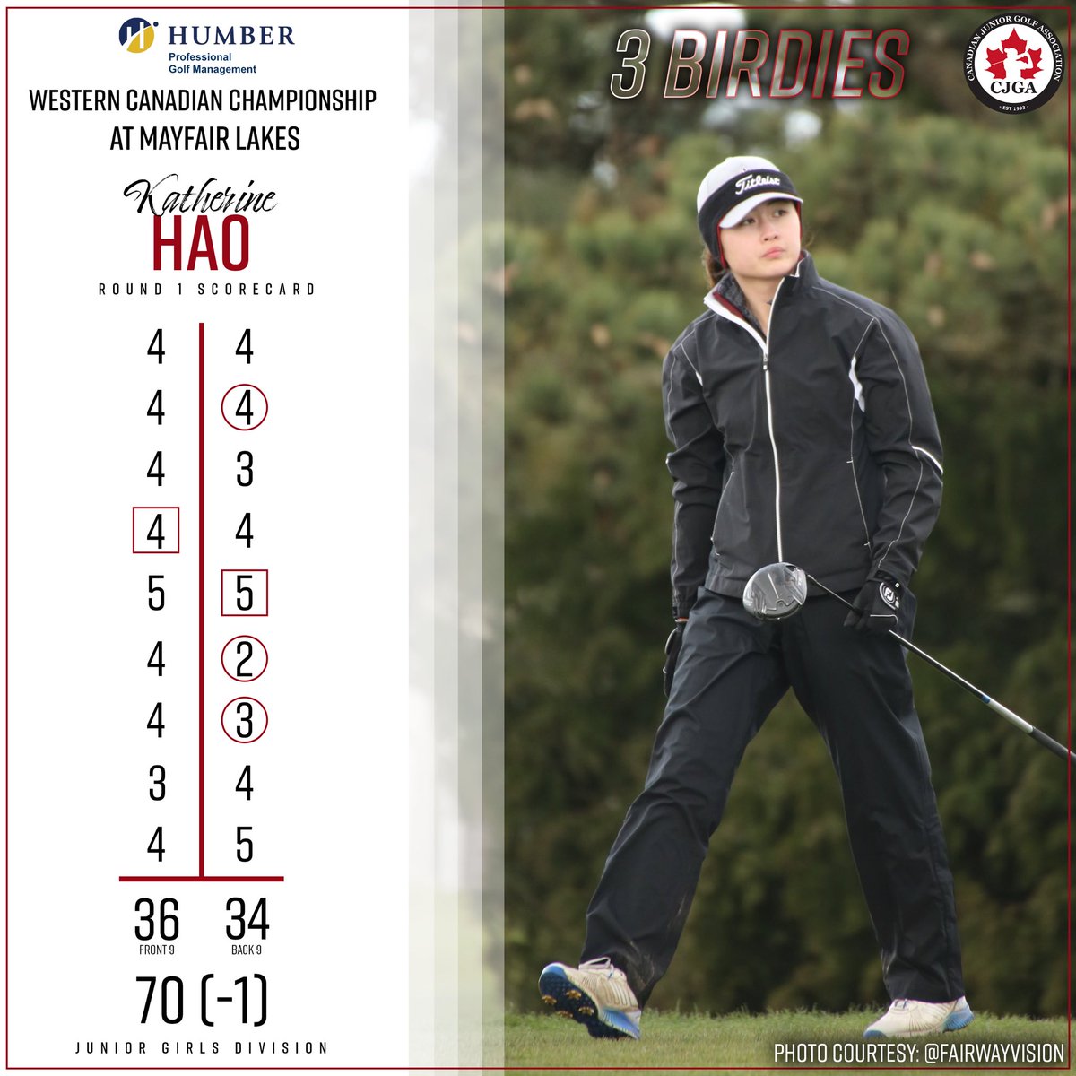 These two went low yesterday and now lead their respective divisions headed into R2

With a win last week at University, Maxim McKenzie claims low round of the day with a R1 68 (-3)

In her first tournament of 2022, Katherine Hao leads by two with a R1 70 (-1)