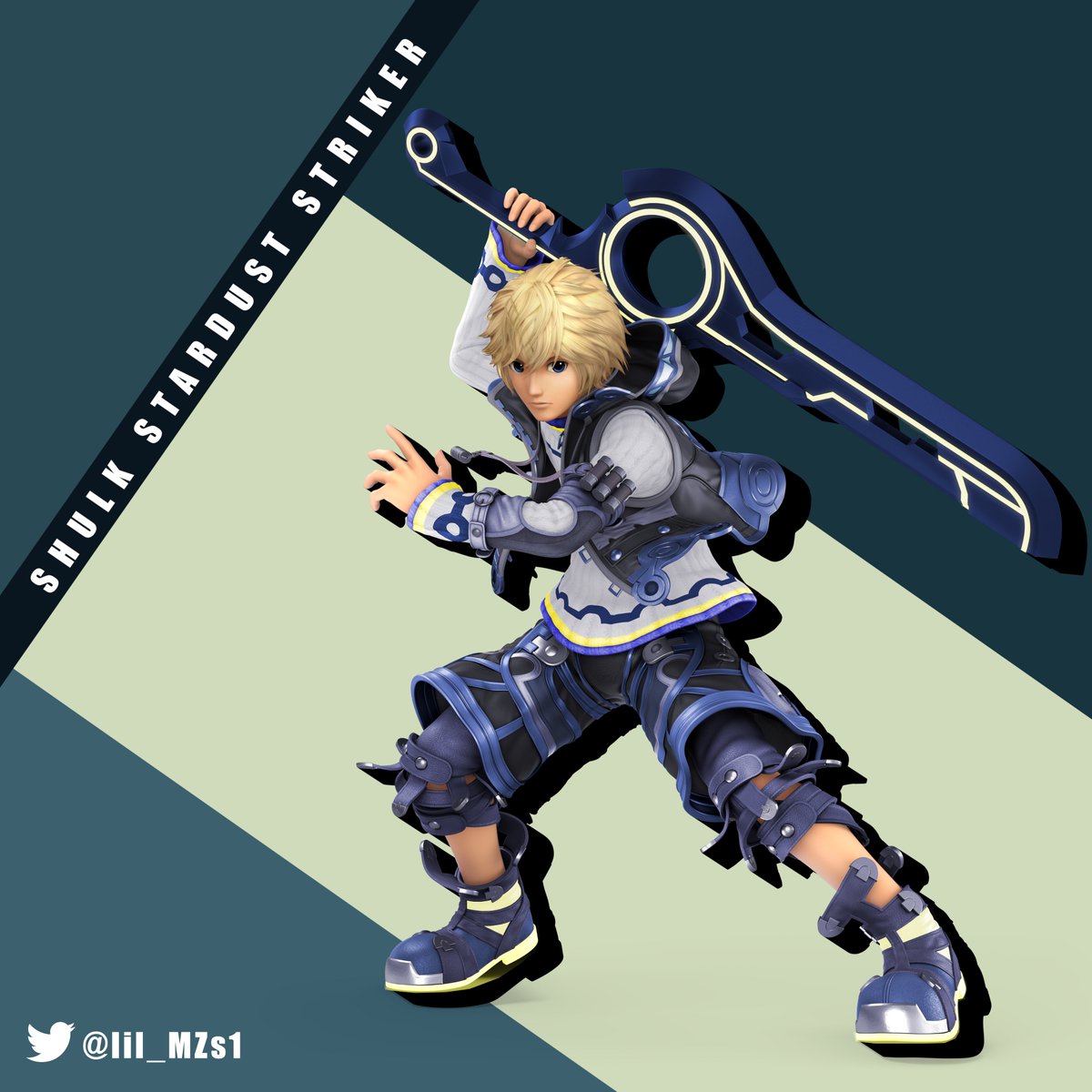 lilMZs1's tweet photo. This is the first time I'm posting a self-made skin. Hope you guys like it.

I call this Shulk skin "Stardust Striker" ✨

#SSBU #SuperSmashBrosUltimate #SuperSmashBros  #SmashBros #XenobladeChronicles https://t.co/XLvWRZstYE