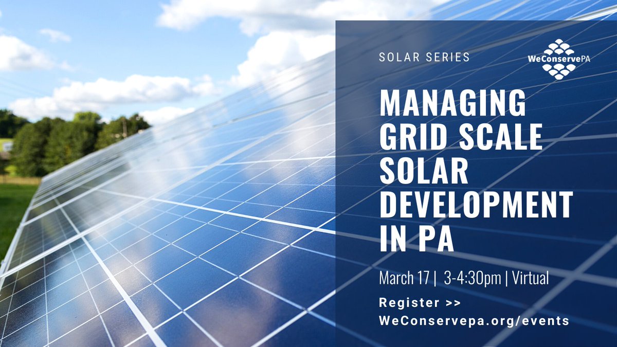 WeConservePA's tweet photo. Happening now at #PLCC22 and virtually! Interested in attending the next session of the Solar Series? Join us April 5 for "Siting Considerations for Community and Grid Scale Solar Development" Register: https://t.co/En1T3bo36r https://t.co/gMS7ivKeor