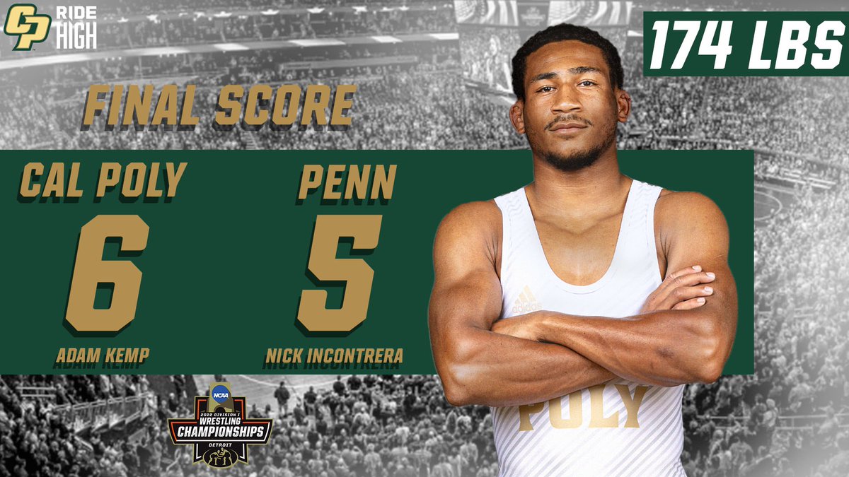 CalPolyWrestle's tweet photo. 174 Champ Round 1 | Adam Kemp over Nick Incontrera (Penn) dec 6-5 https://t.co/39C6EB11kH