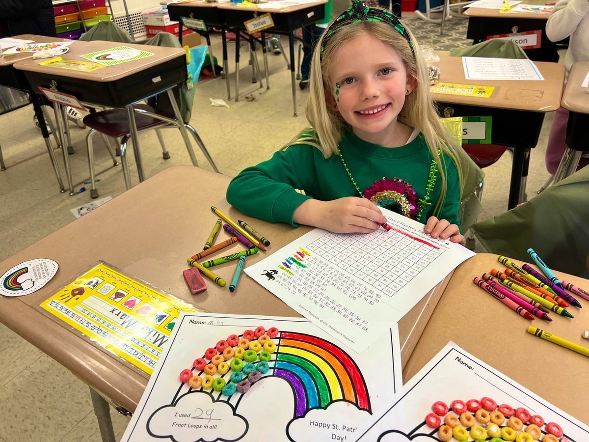 MissMusto29's tweet photo. A little math rainbow to end the day! Happy St. Patrick’s day💚🍀☘️💚🍀☘️💚 #OTESpride #SpartanLegacy @OTES_pride https://t.co/pIGd9k2ltF