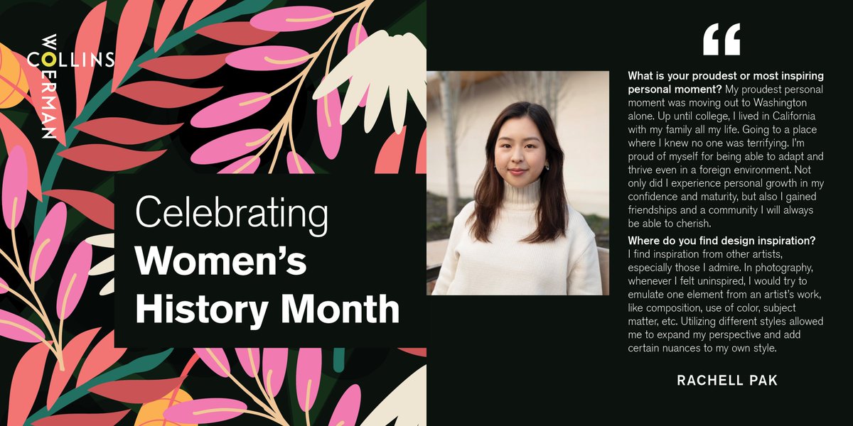 This month, CollinsWoerman is excited to be celebrating Women’s History Month and highlight a few of our female employees’ proudest moments and design inspiration both within and outside of the office. Check out what our team member Rachell had to say! #WomensHistoryMonth