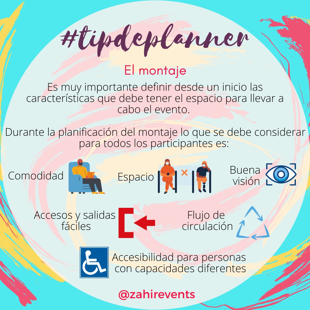 ZahirEvents's tweet photo. Hoy te compartimos algunos puntos a considerar para el #montaje de tus #eventos, no sólo ver que luzca bien sino pensar en el tiempo que estarán los participantes ahí y debe ser cómodo y adecuado.
#tipdeplanner #meetings #experiencias #meetingplanner #eventplanner #eventprofs https://t.co/Wd6owAt7UU
