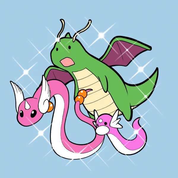 みにりゅう、はくりゅー、かいりゅー。リクエストありがとうございま。これまで描いたやつで3種ぶちこんでってことだったんだけど…カイリューこっちでいいんだよな…。ムーミン感強い方じゃないよな…という不安。 