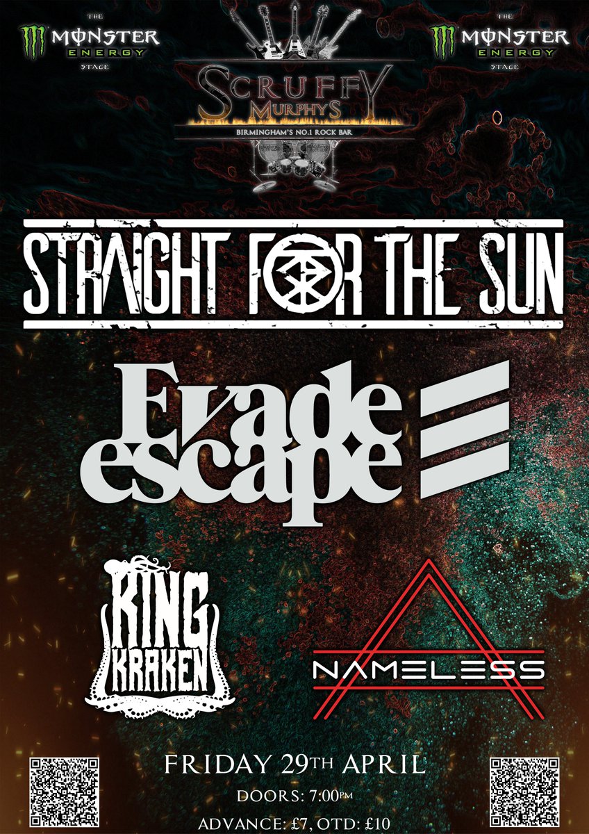 We are happy to announce that we are returning to Scruffy Murphys next month,
with an exclusive listen to a new batch of songs!

joining us our friends in <a href="/EvadeEscape/">Evade Escape</a> , <a href="/KINGKRAKENUK/">KING KRAKEN</a>  and NAMELESS.
Its gonna be a killer night so get your tickets while they last!