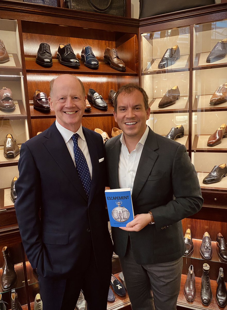 WilliamKinread's tweet photo. Great to be back with George Glasgow Jr at George Cleverley’s in London, where Ian Sutherland gets his shoes in my new #thriller ‘ESCAPEMENT’ 📘👞
https://t.co/4ZMk0QZjiD
#books #fiction #novel #bespoke #gentleman #BookRecommendations https://t.co/NU8J5b1gcj