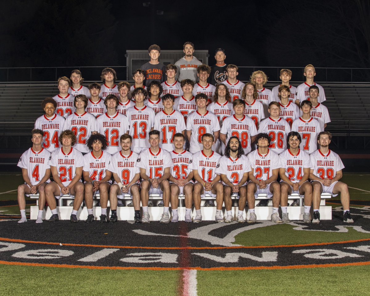 DTownPacers's tweet photo. The 2022 Delaware Hayes Lax team photo taken under the lights in the stadium. The team opens play Friday night at Marysville. Pacer Nation! 🐎 https://t.co/fQeXL4m4Tj