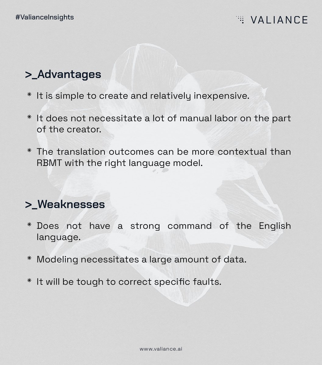 valianceai's tweet photo. Take a look at how Statistical Machine Translation works. More details are available in our factsheet at https://t.co/HqPZVf09Lq
#VALInsights https://t.co/S89S7MnC3I