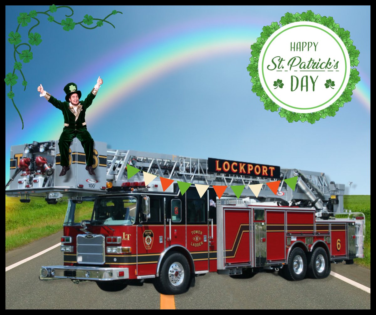 LockportFire's tweet photo. Happy St. Patrick’s Day from your Lockport firefighters! Please enjoy the day responsibly! We have yet to catch the leprechaun… #stpatricksday #lockportfire https://t.co/NKnumSRcK4