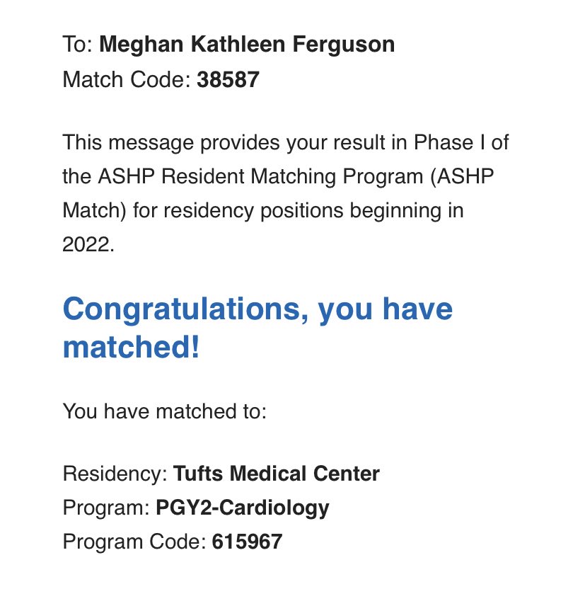 Meghan Ferguson (@meg_ferguson3) on Twitter photo Beyond thrilled to have matched with <a href="/TuftsMedicalCtr/">Tufts Medical Center</a> for my PGY-2 in Cardiology! ๐ซ Beyond thrilled to have matched with <a href="/TuftsMedicalCtr/">Tufts Medical Center</a> for my PGY-2 in Cardiology! ๐ซ
